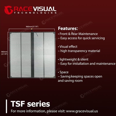 TSF-serie ¢ geavanceerd P3.9 ¢ 7.8 transparant LED-display 3840Hz vernieuwingssnelheid, 500×1000mm panelen, ideaal voor hoge resolutie