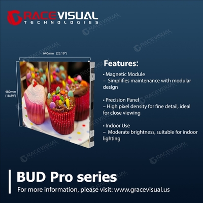 BUD Pro Indoor LED-scherm ️ Frontonderhoud, kabelvrij wandmontage-ontwerp, 7680Hz verversing, 1,25 ∼ 2,5 mm pixelpitch, ultrabreed kijkhoek