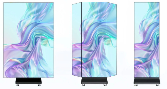 Drievoudig opvouwbare LED-posterdisplay voor binnenshuis is naadloos en schitterend, ideaal voor luxe retailtentoonstellingen en horeca.