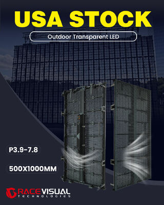 Buiten transparante LED 3.9-7.8mm pixel pitch 500x1000mm kast 7680hz verversingsfrequentie 5000nits helderheid geschikt voor alle soorten openlucht evenementen